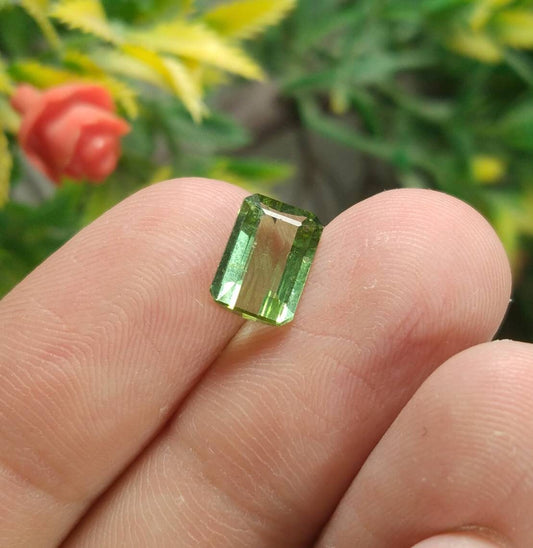 2 Carat Faceted Green Tourmaline Gem, Radiant Cut