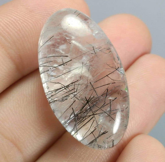 50 Carat Oval Black Tourmaline Included Quartz Cabochon