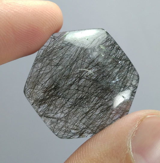 55.5 Carat Hexagonal Black Tourmaline Quartz Cabochon