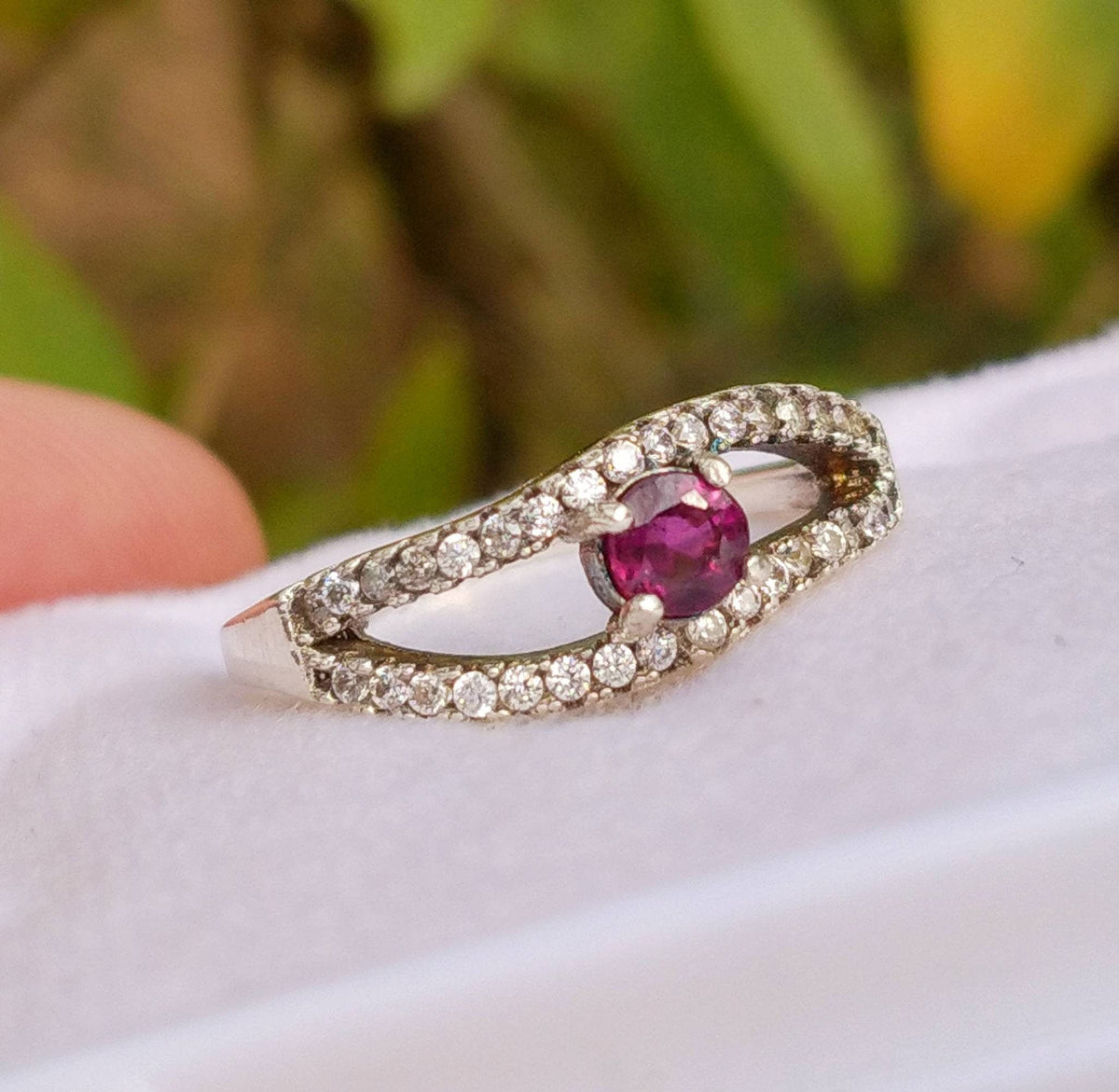 Ruby Ring, Sterling Silver Ring with Cubic Zirconia