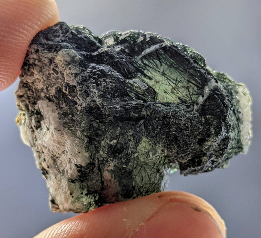 Apatite crystal with green basolite inclusion from KP Pakistan, 20 grams