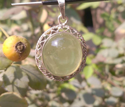 Sterling Silver Prehnite Pendant, 40 Carat Cabochon
