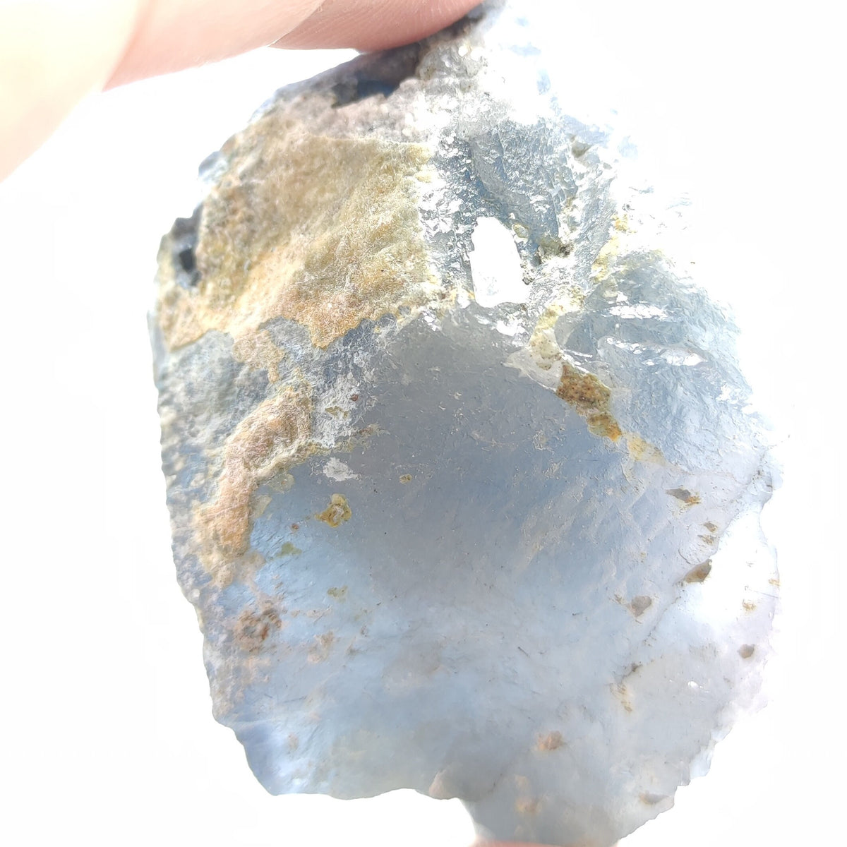 Natural unusual shape of blue Reibeckite included quartz crystal from KP Pakistan, 78.3 grams