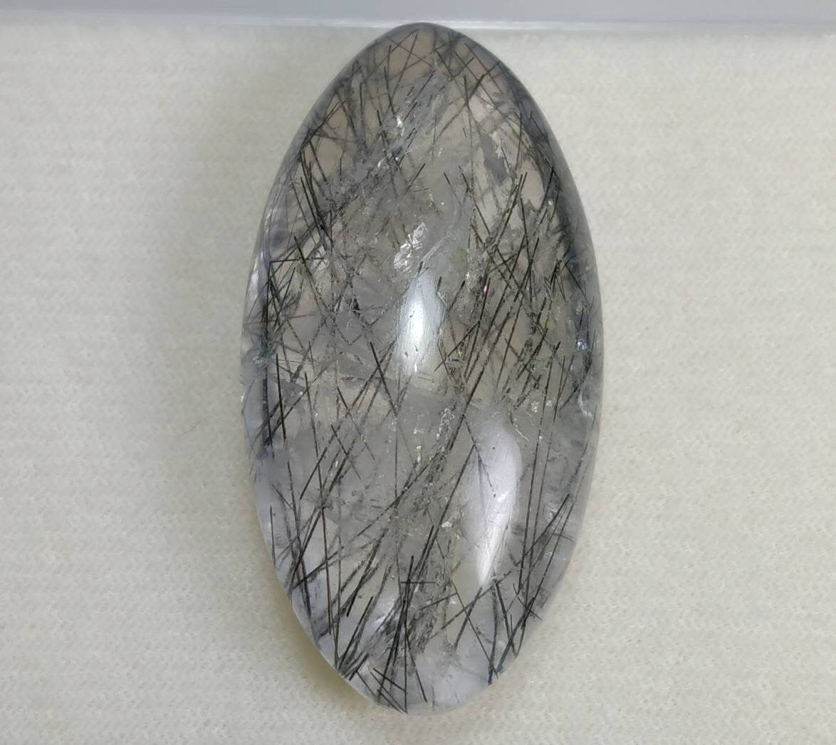 Oval Black Tourmaline Included Quartz, Polished Gemstone (137 Carat)