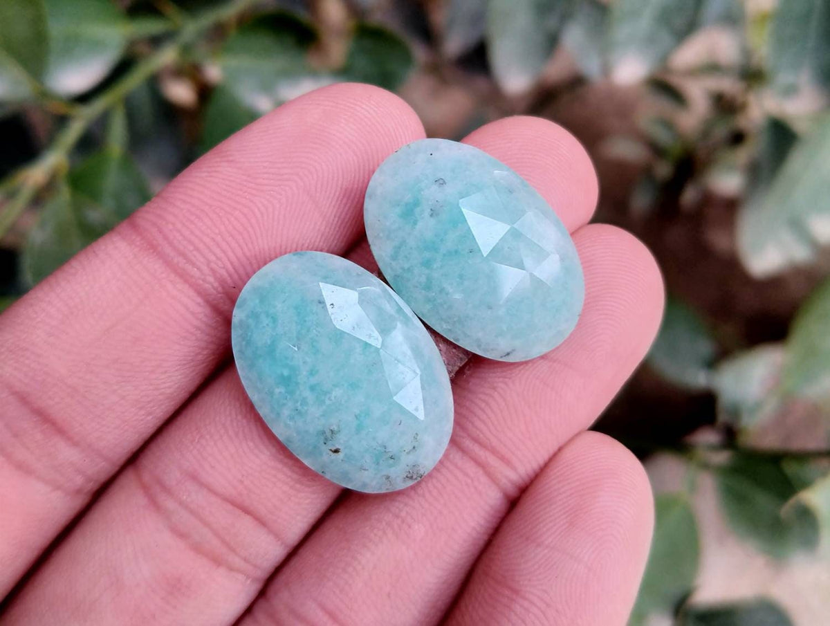 Rose Cut Amazonite Cabochons Pair, 25 Carats