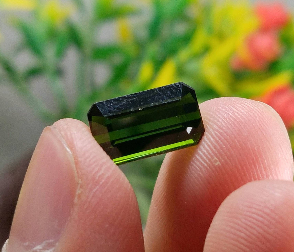 5 Carat Green Tourmaline Gem, Faceted Radiant Cut