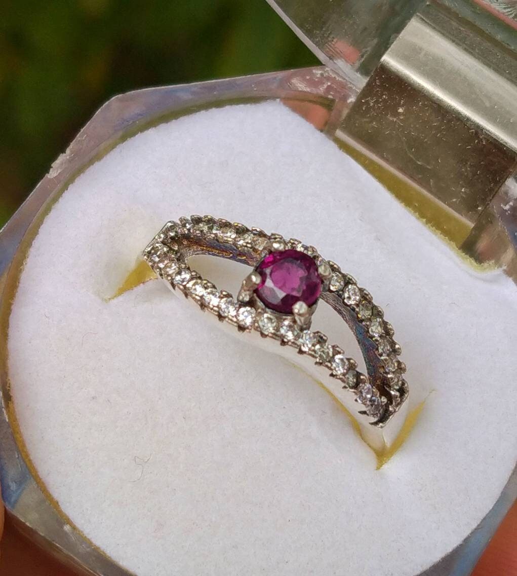 Ruby Ring, Sterling Silver Ring with Cubic Zirconia