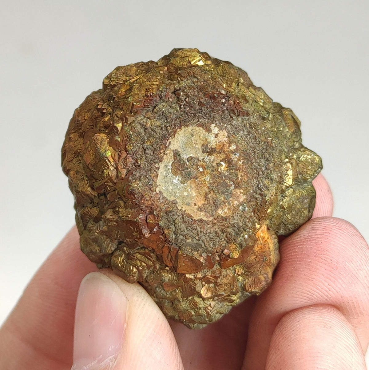 Natural golden Marcasite crystal with rainbow effect on surface from Pakistan, 84.7 grams