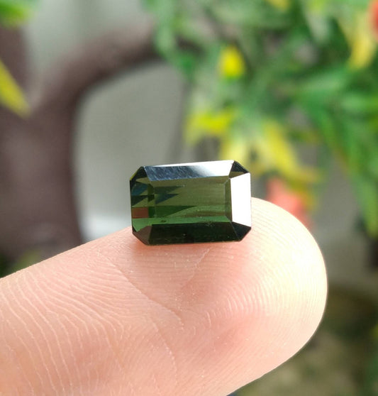2 Carat Green Tourmaline Gem, Radiant Cut, Untreated