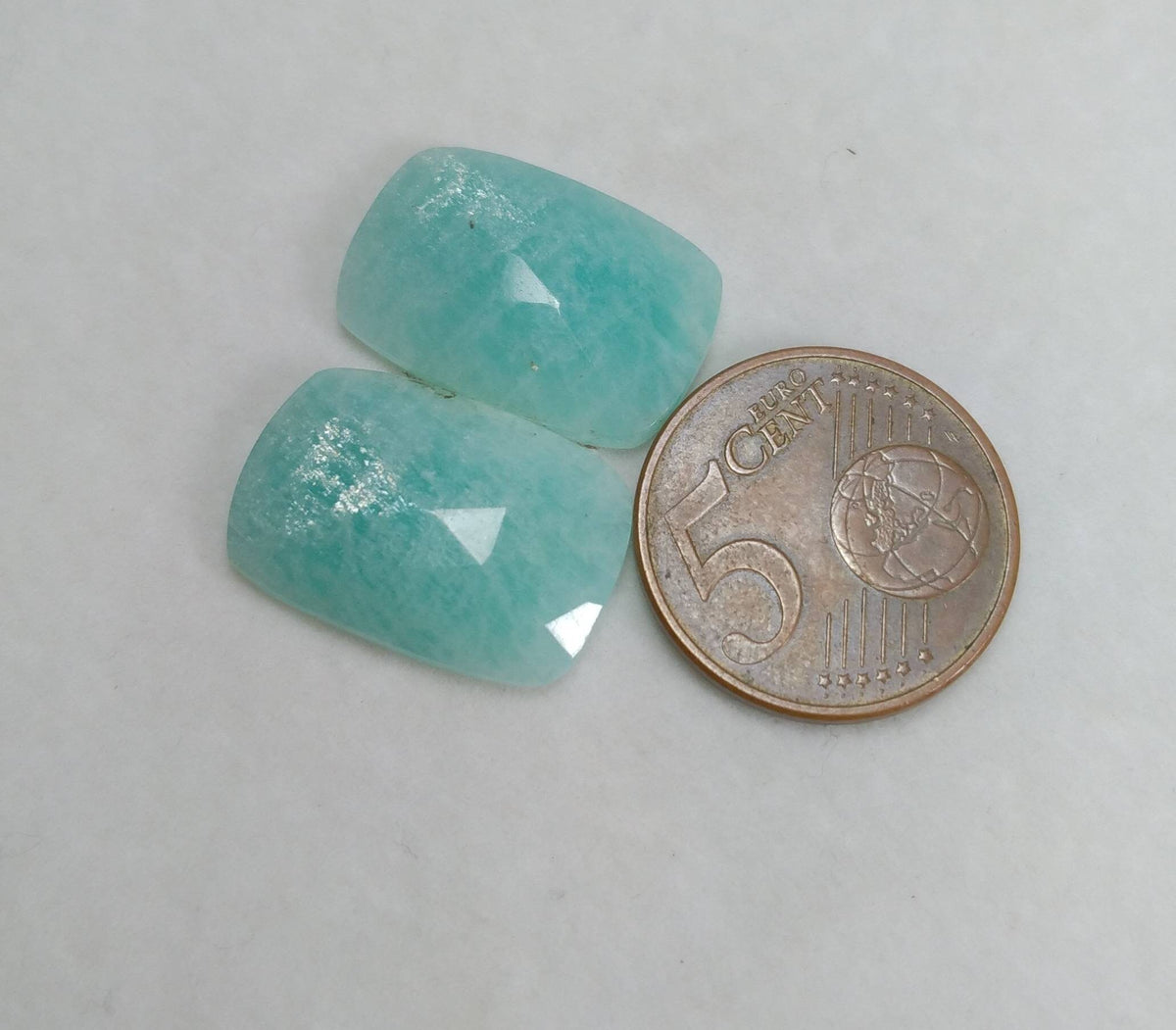 Rose Cut Amazonite Cabochons Pair, Faceted Gemstones
