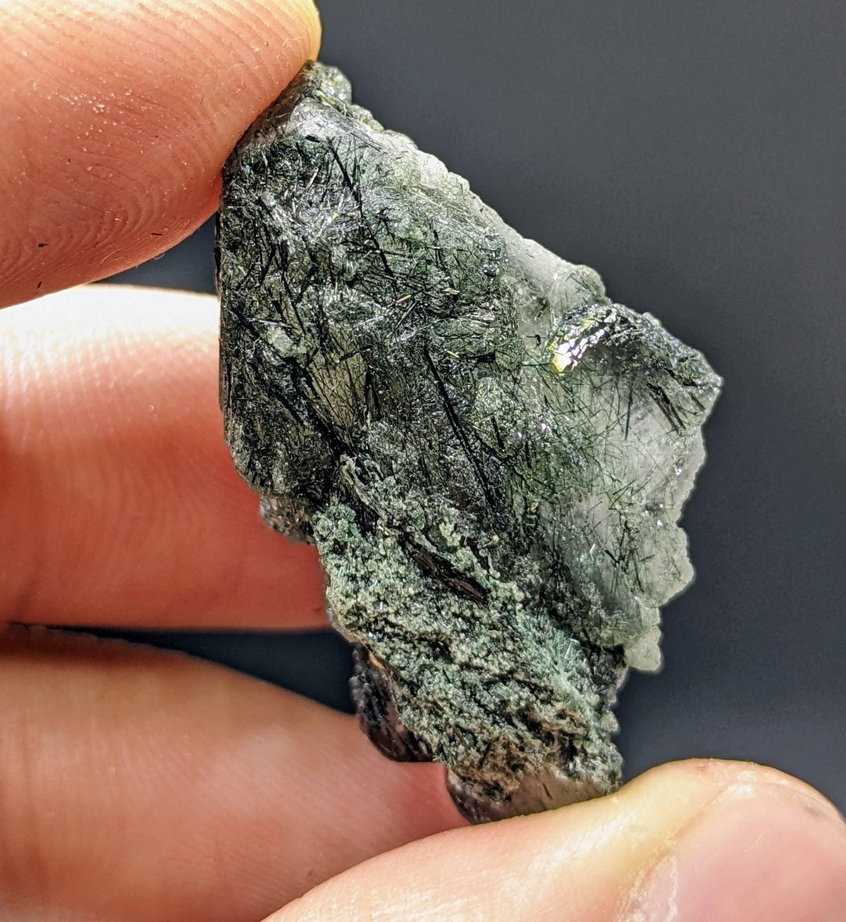Apatite crystal with green basolite inclusion from KP Pakistan, 11.5 grams