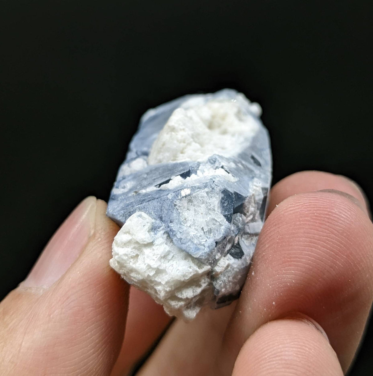 Natural rare indicolite blue quartz crystal with albite on matrix from Afghanistan, 26.6 grams