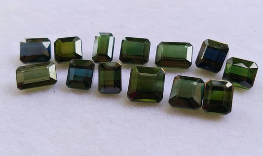 Dark Green Tourmaline Gems, Faceted Radiant Cut, 16 Carats