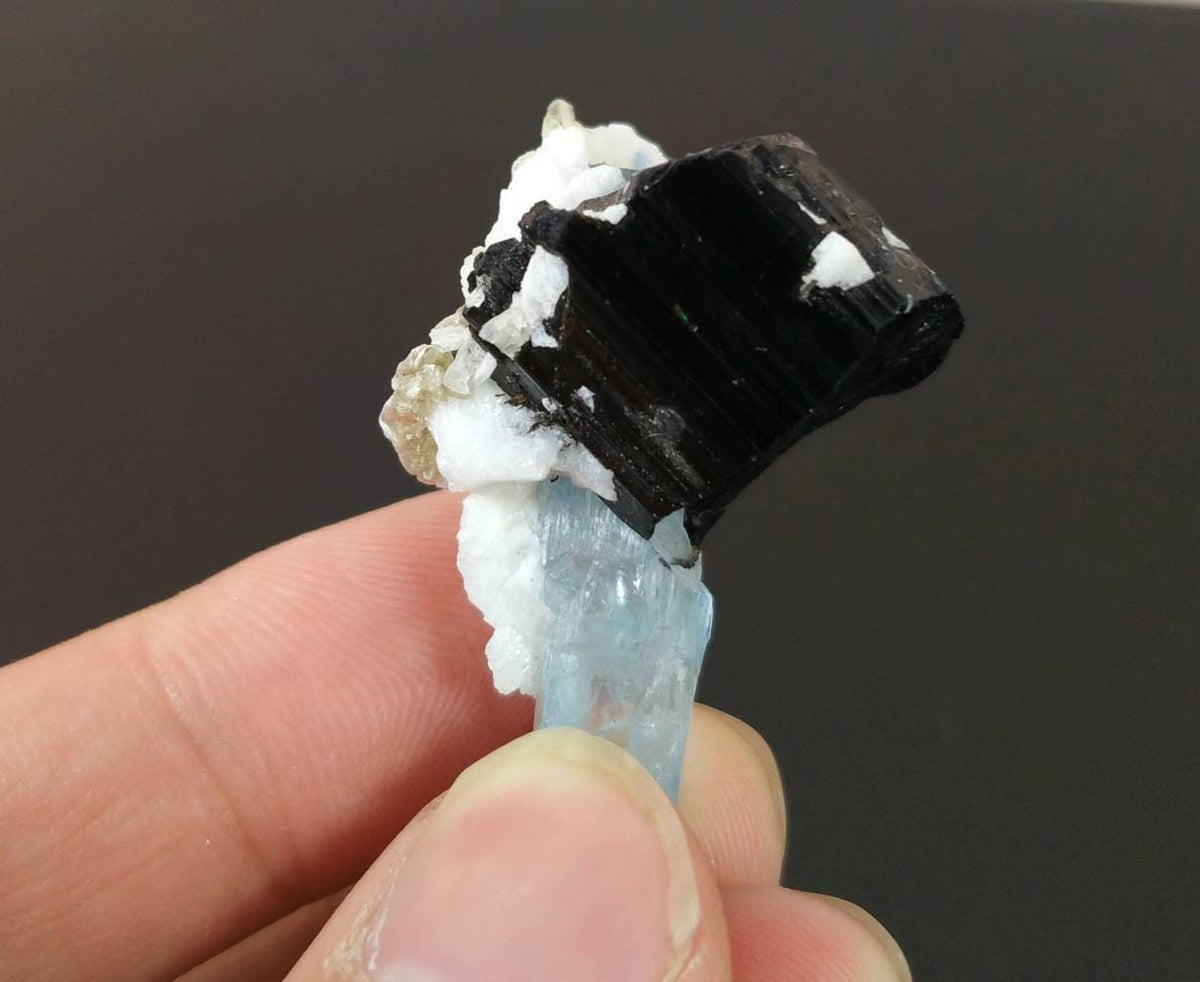 Aquamarine Crystal with Albite and Black Tourmaline, Pakistan