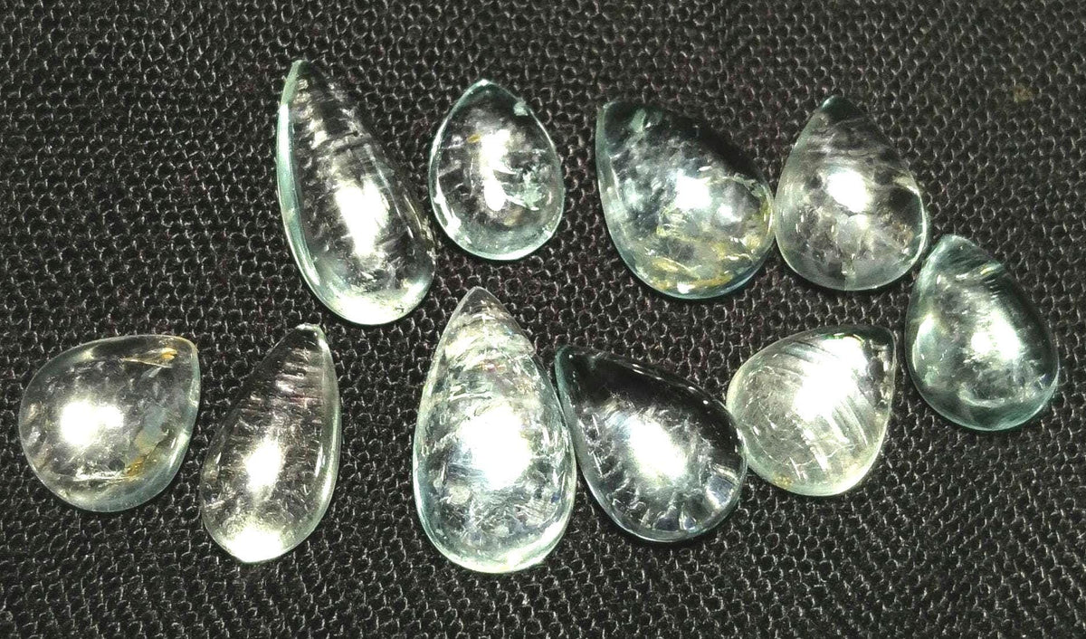 35 Carat Light Blue Aquamarine Cabochons, Untreated Pear Gems - 10 Pieces