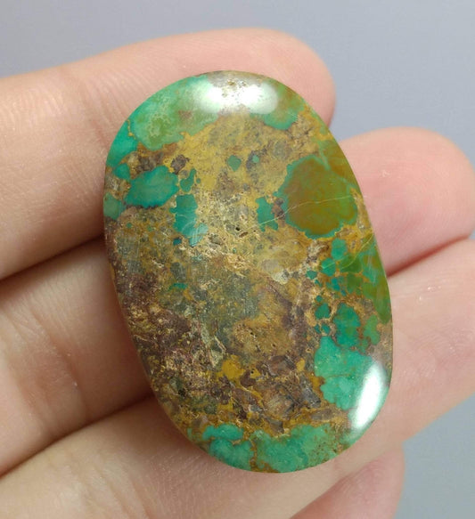 Natural Green Turquoise Cabochon, 77 Carats, Untreated Oval Stone