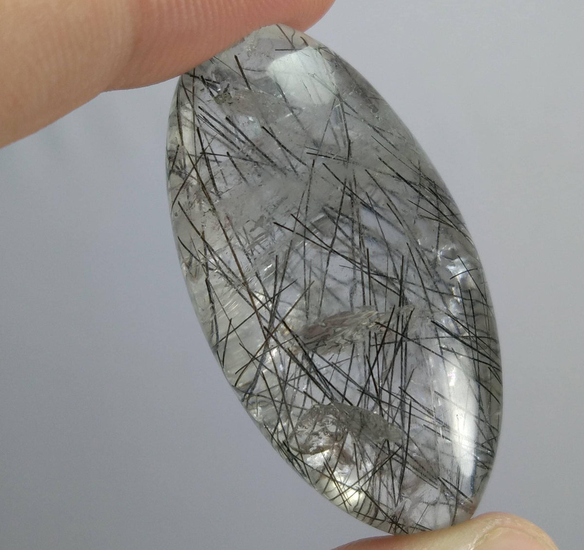 Oval Black Tourmaline Included Quartz, Polished Gemstone (137 Carat)