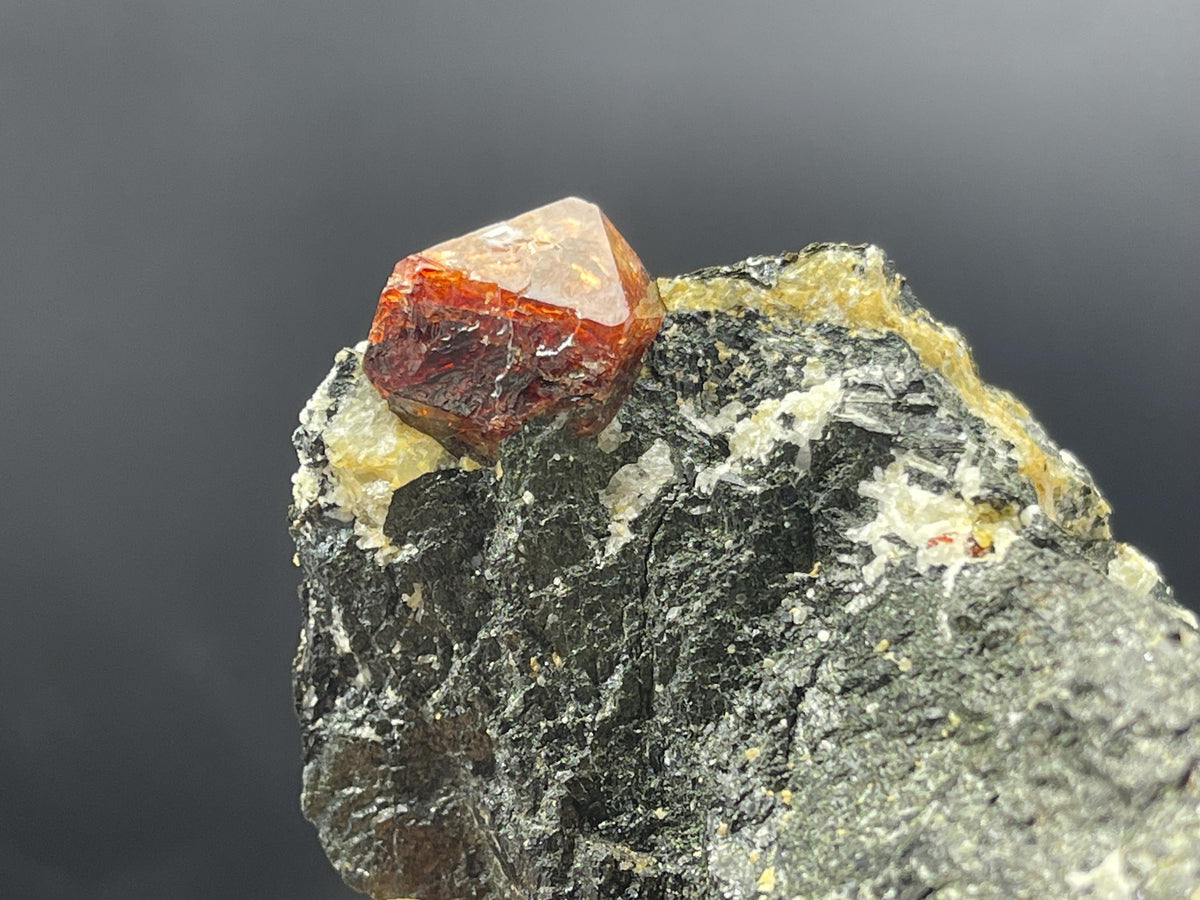 Zircon On Matrix | Red Zircon Mineral Specimen | bicolor yellow and Red Zircon on biotite matrix | Red Zircon Specimen from Pakistan 218 g