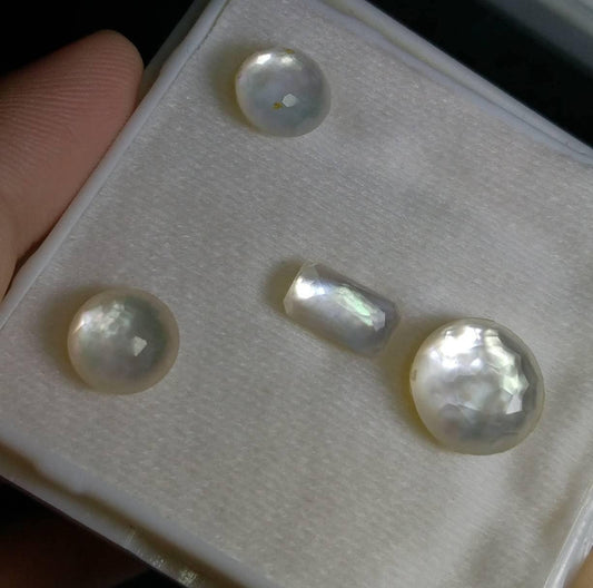 Rose Cut Quartz Cabochons with Mother of Pearl Doublets, 16 Carats (4 Pieces)