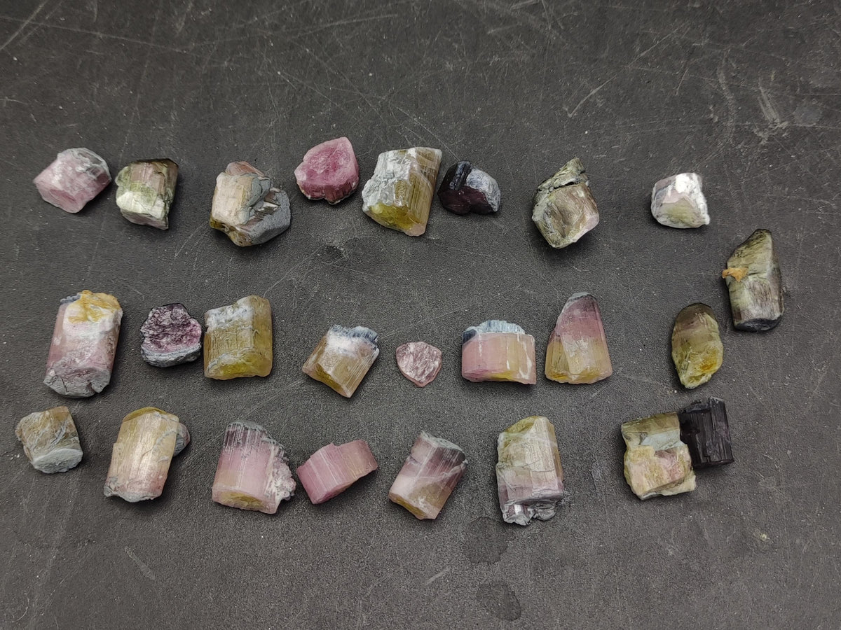 Natural small 24 pieces lot of bicolor tourmaline crystals from Afghanistan, 87.9 grams
