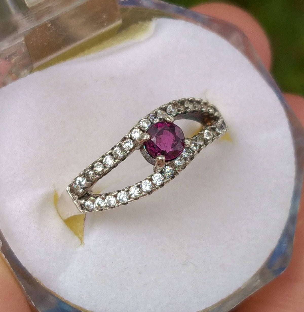 Ruby Ring, Sterling Silver Ring with Cubic Zirconia