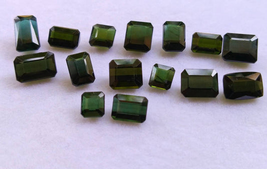 24 Carat Dark Green Tourmaline Gemstones, Faceted Radiant Cut