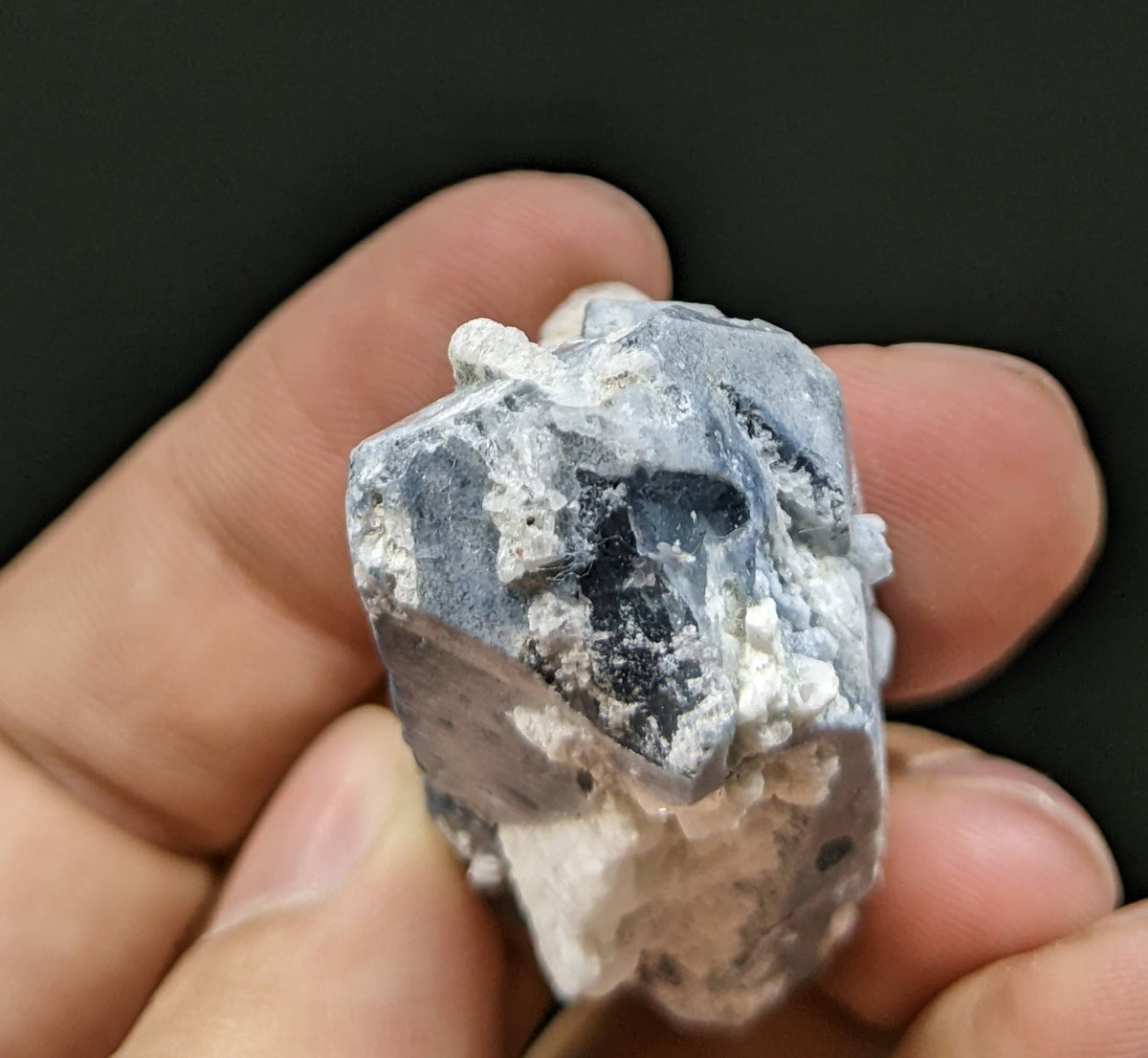Natural rare indicolite blue quartz crystal with albite on matrix from Afghanistan, 26.6 grams