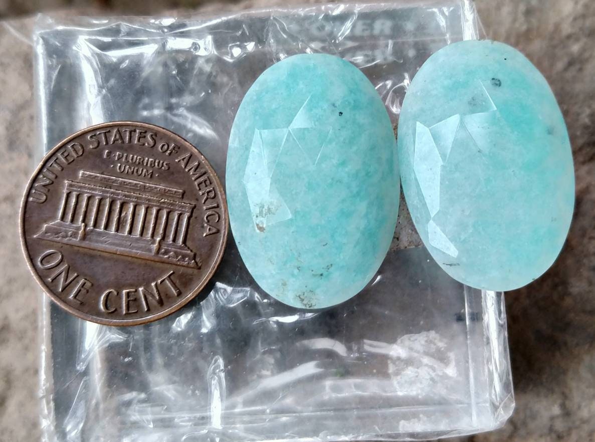 Rose Cut Amazonite Cabochons Pair, 25 Carats