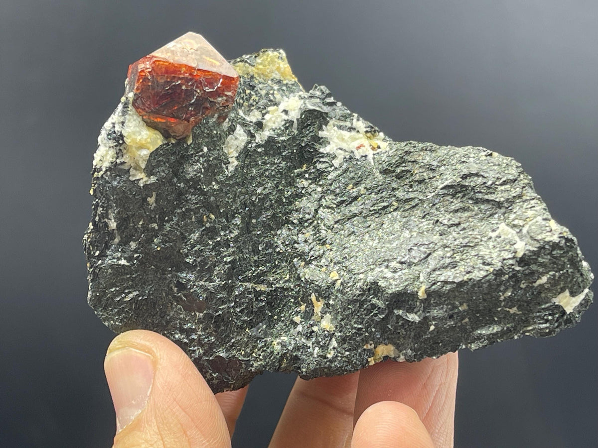 Zircon On Matrix | Red Zircon Mineral Specimen | bicolor yellow and Red Zircon on biotite matrix | Red Zircon Specimen from Pakistan 218 g