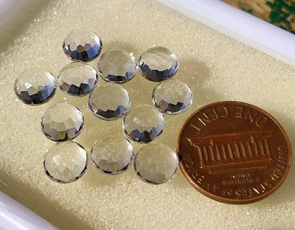 Rose Cut Quartz Cabochons, Calibrated Faceted Gemstones, 19 ct (12 pcs)