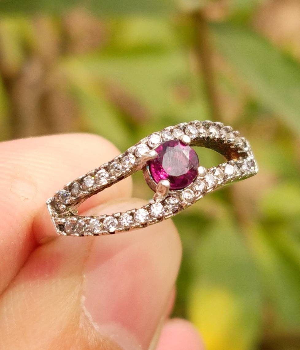 Ruby Ring, Sterling Silver Ring with Cubic Zirconia