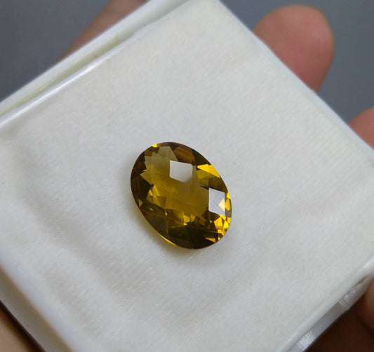 10 Carat Checkerboard Faceted Citrine Gemstone, Untreated