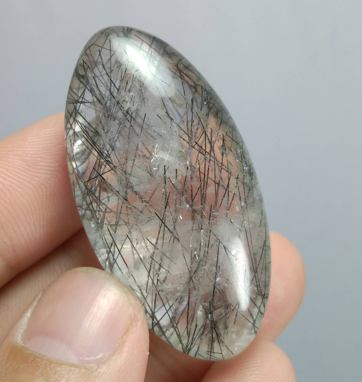 Oval Black Tourmaline Included Quartz, Polished Gemstone (137 Carat)