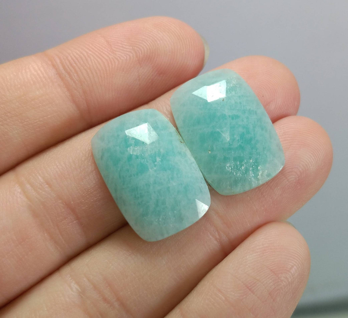 Rose Cut Amazonite Cabochons Pair, Faceted Gemstones