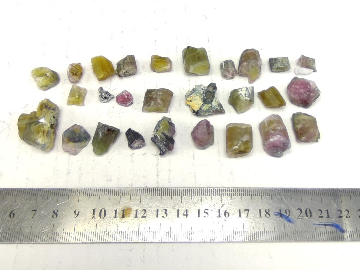 Natural small 27 pieces lot of bicolor tourmaline crystals from Afghanistan, 86.6 grams