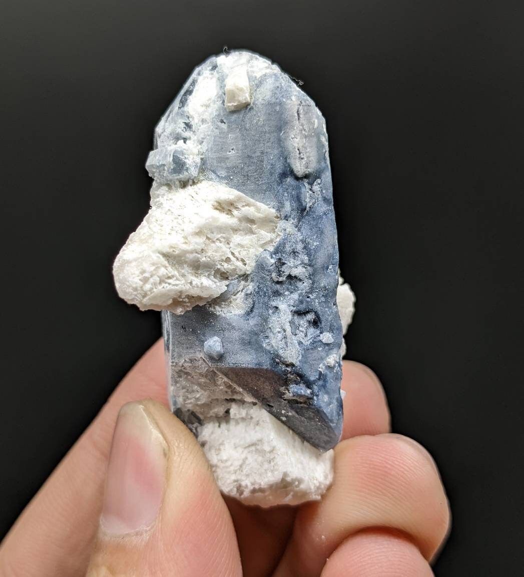 Natural rare indicolite blue quartz crystal with albite on matrix from Afghanistan, 26.6 grams