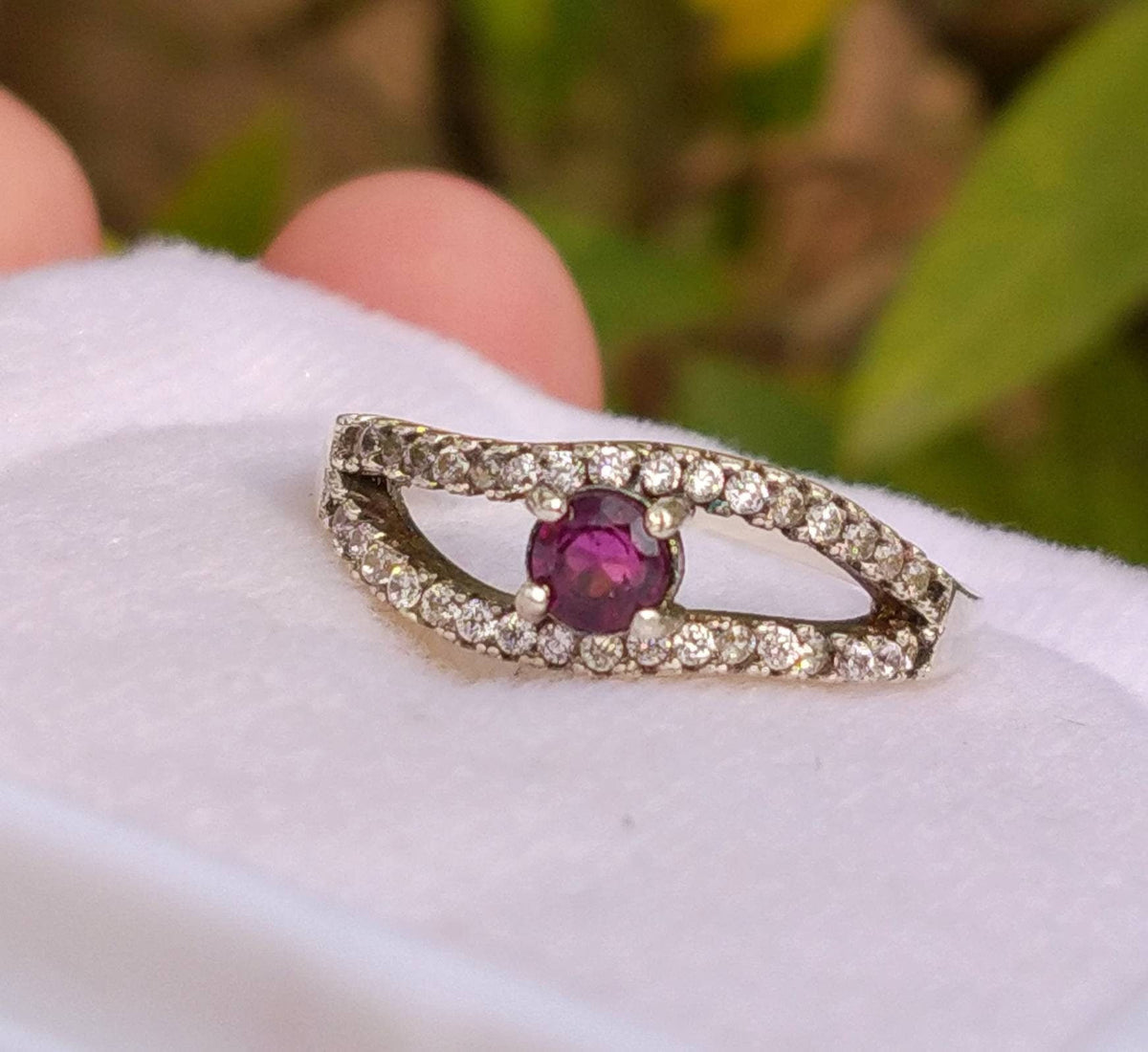 Ruby Ring, Sterling Silver Ring with Cubic Zirconia