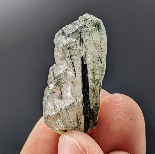 Transparent Apatite Crystal with Green Byssolite Inclusion (17.6 grams)