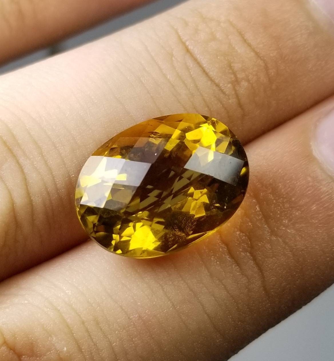 Natural good quality checkerboard faceted ring size citrine loose gemstone