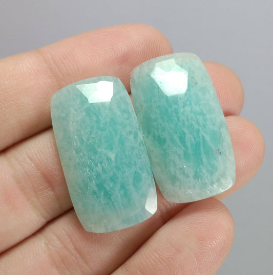 40 Carat Amazonite Cabochons Pair, Rectangular Rose Cut