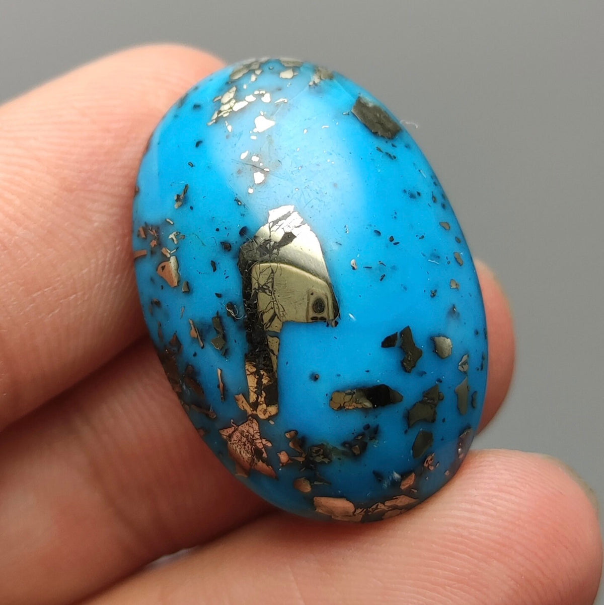 Natural blue turquoise with pyrite cabochon, stabilized, 8 grams