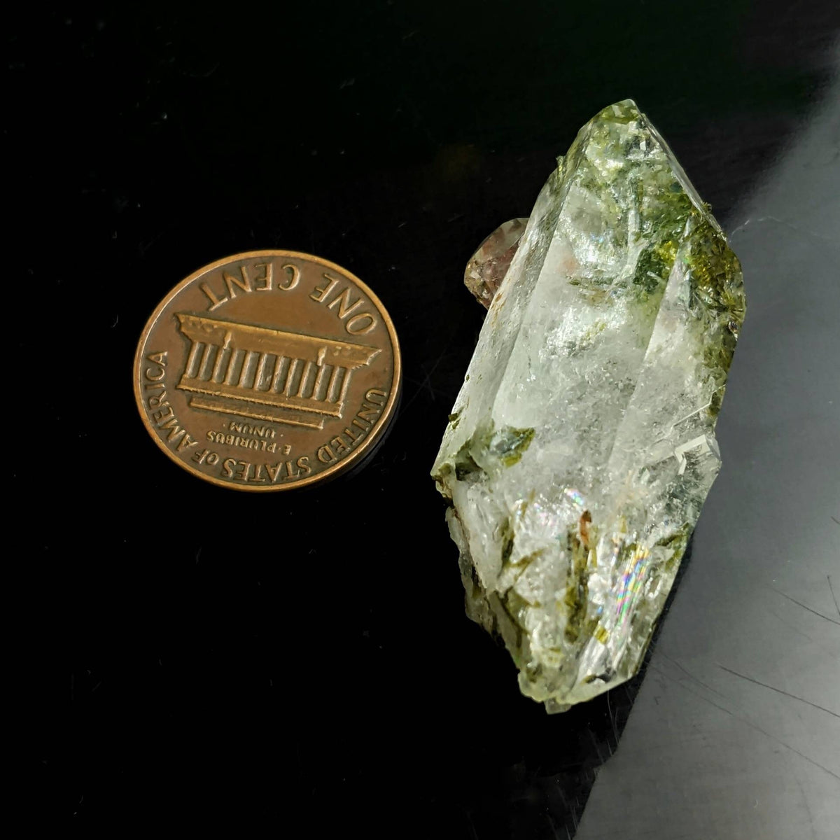 Balochistan Epidote Included Quartz Crystal, Green Mineral Specimen