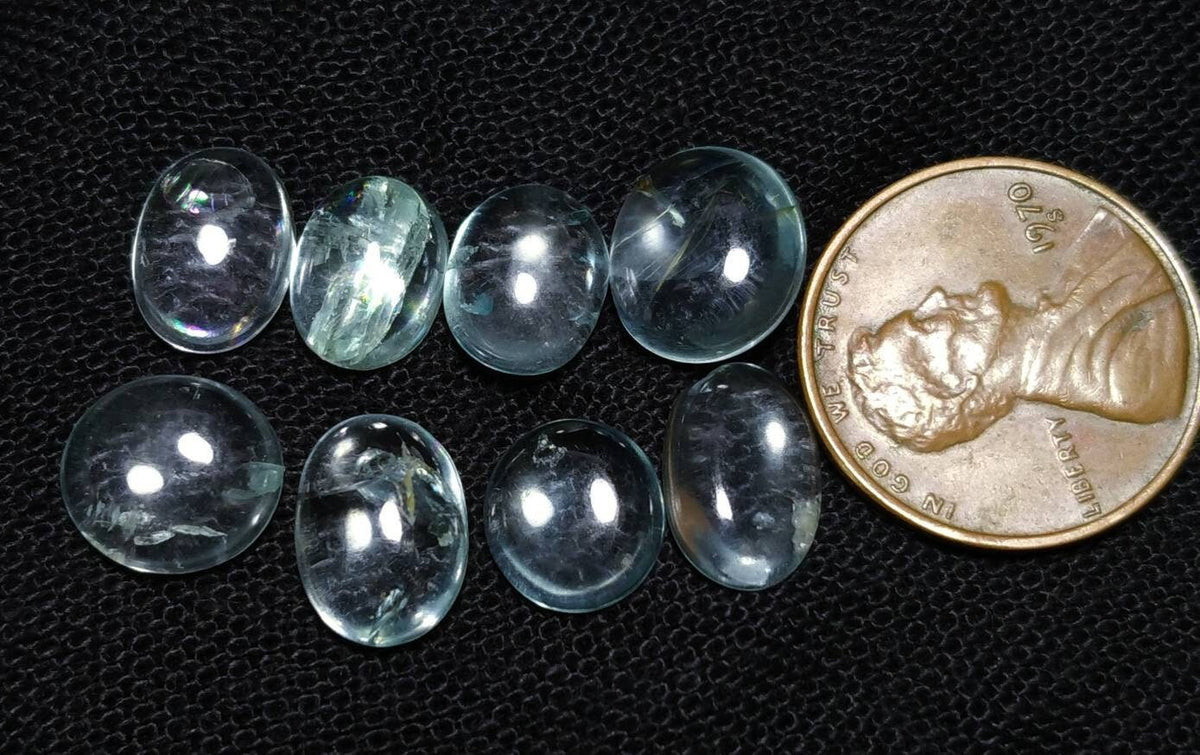 21 Carat Aquamarine Cabochons: Small Oval Lot, Natural Gemstones