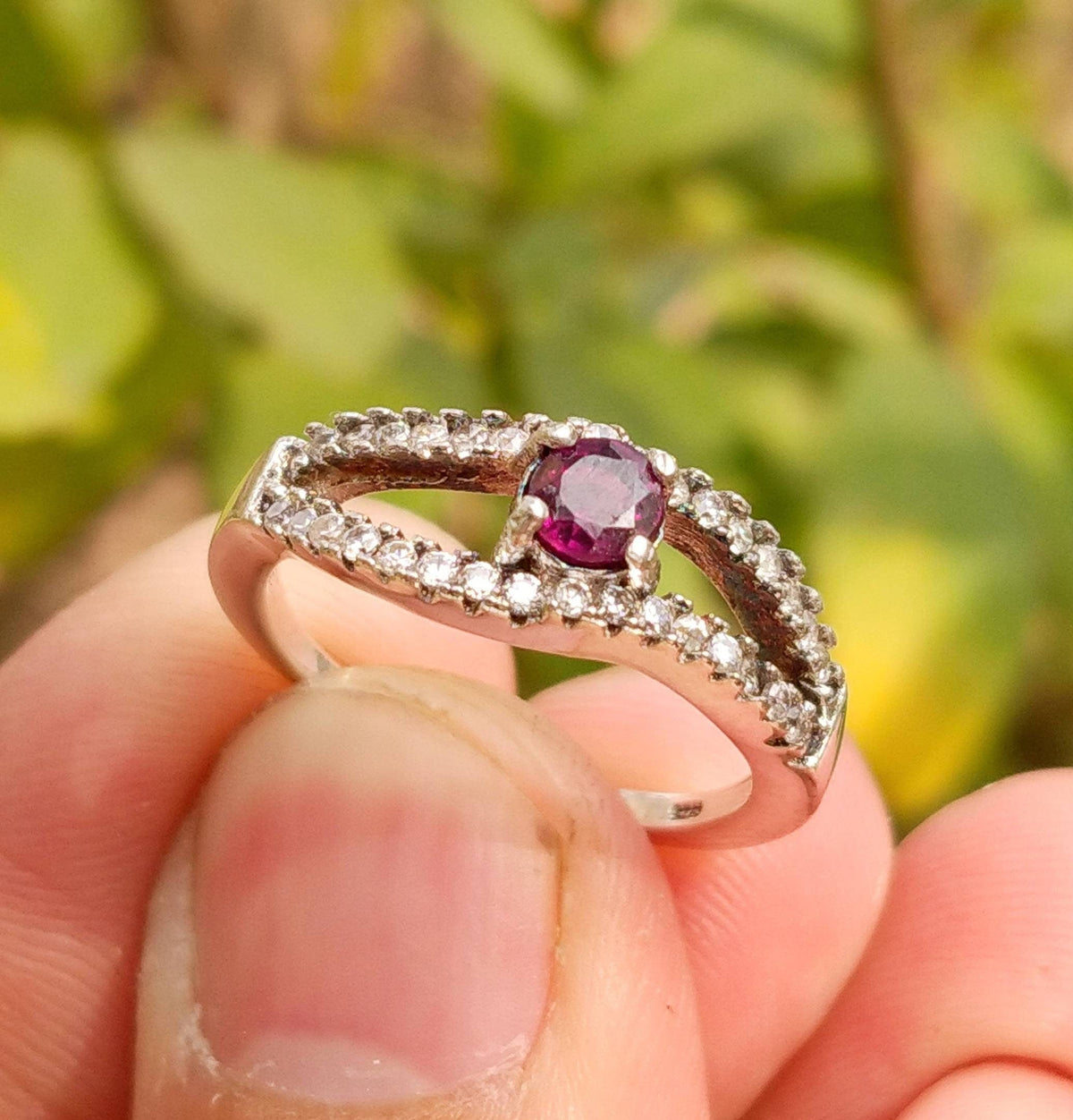 Ruby Ring, Sterling Silver Ring with Cubic Zirconia