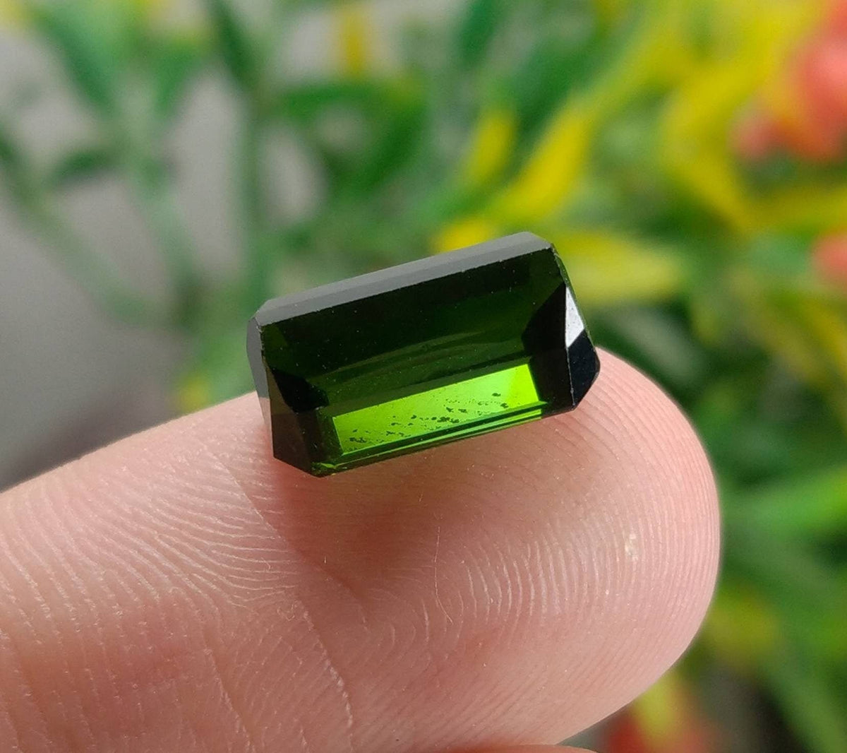 5 Carat Green Tourmaline Gem, Faceted Radiant Cut