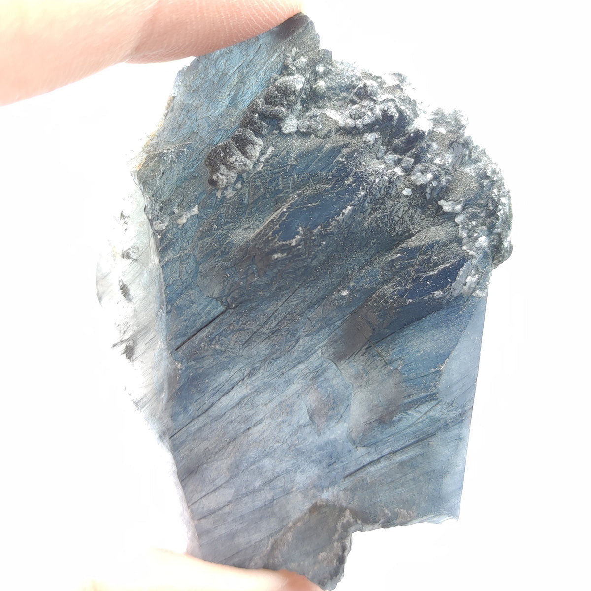 Natural unusual shape of blue Reibeckite included quartz crystal from KP Pakistan, 78.3 grams