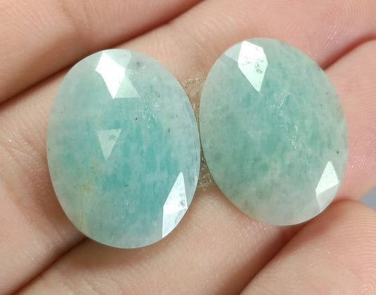 Oval Amazonite Cabochons, Rose Cut, 18 Carats Pair