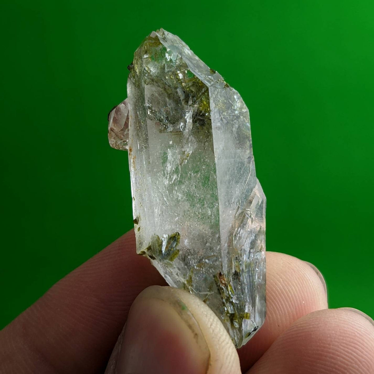 Balochistan Epidote Included Quartz Crystal, Green Mineral Specimen