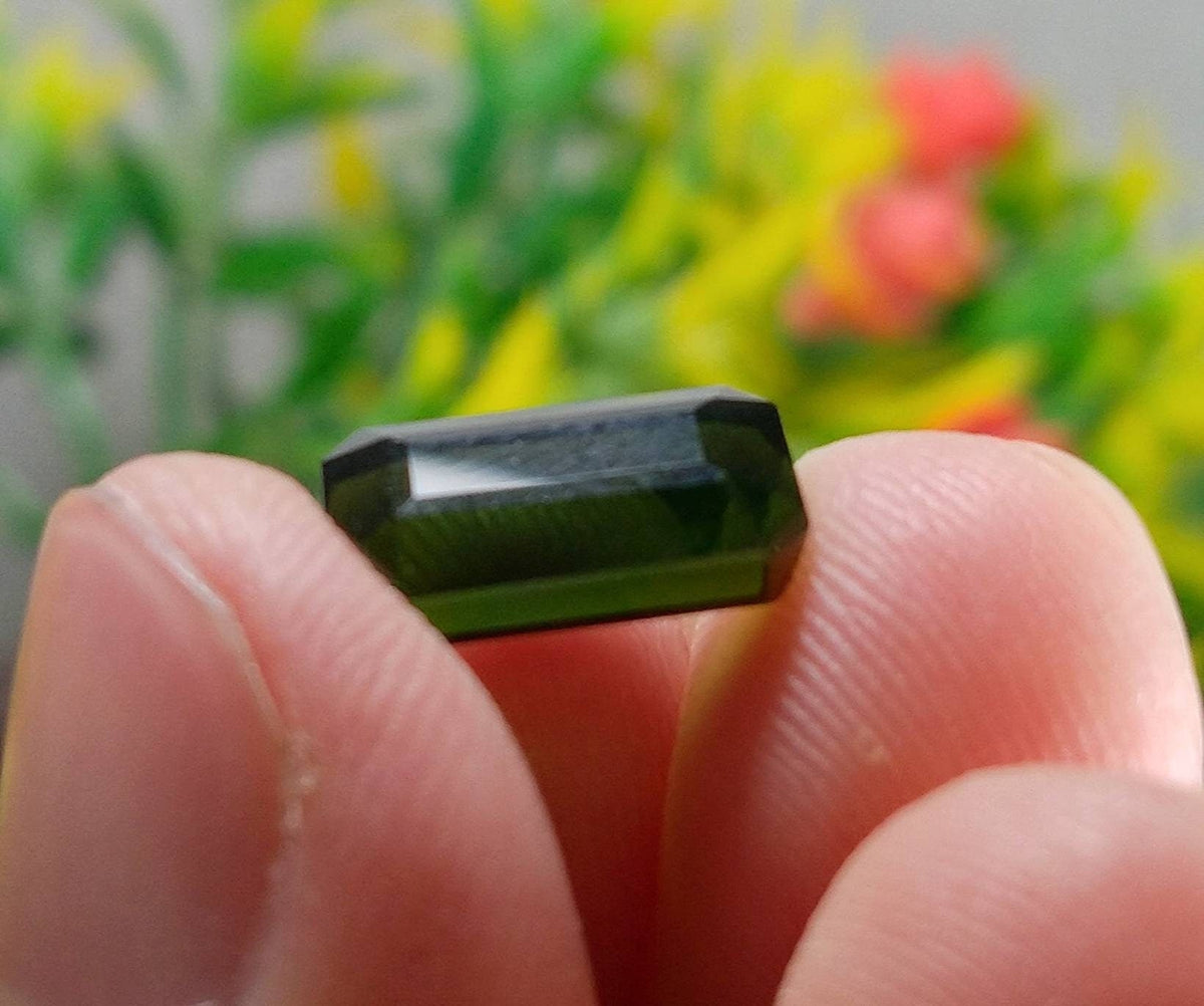 5 Carat Green Tourmaline Gem, Faceted Radiant Cut