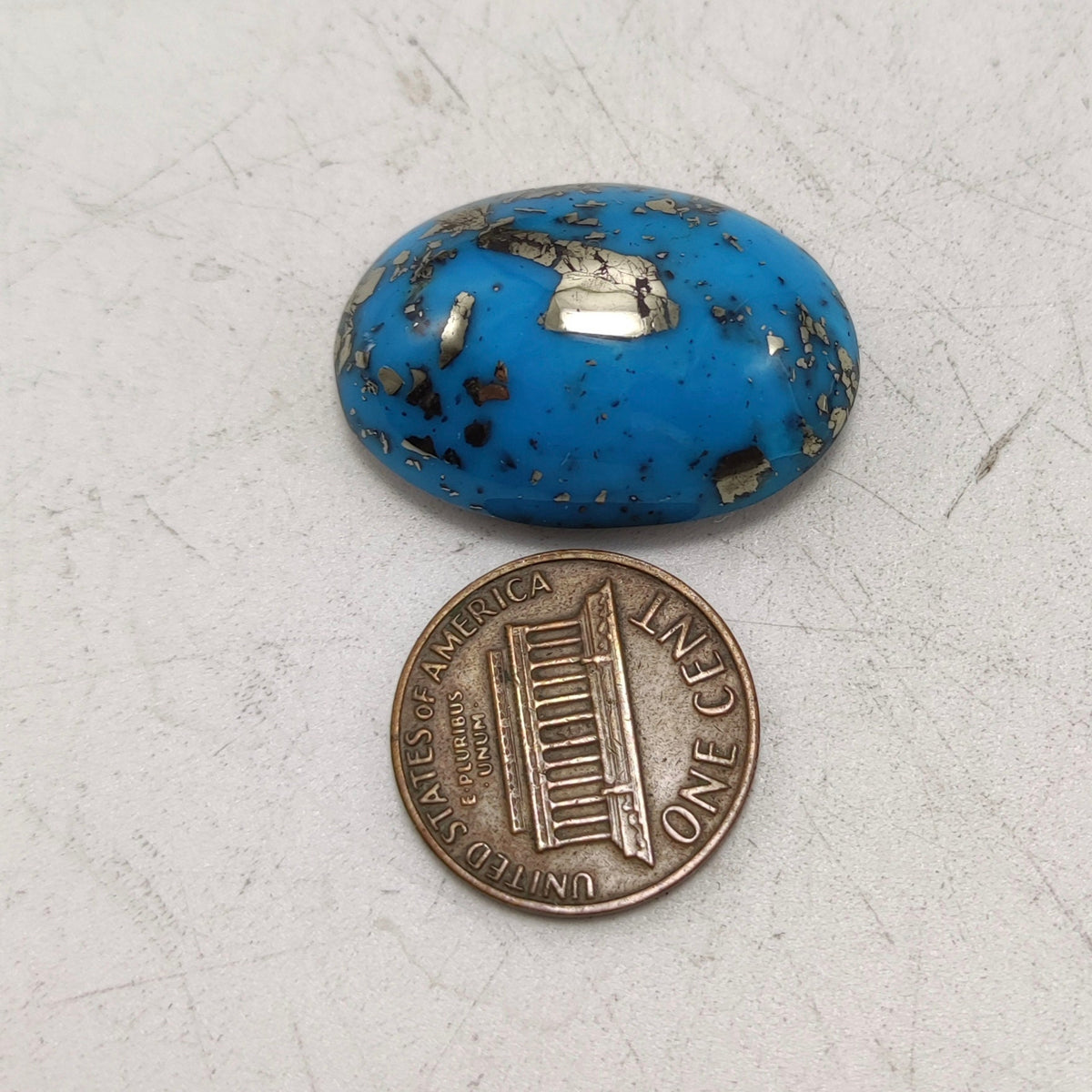 Natural blue turquoise with pyrite cabochon, stabilized, 8 grams